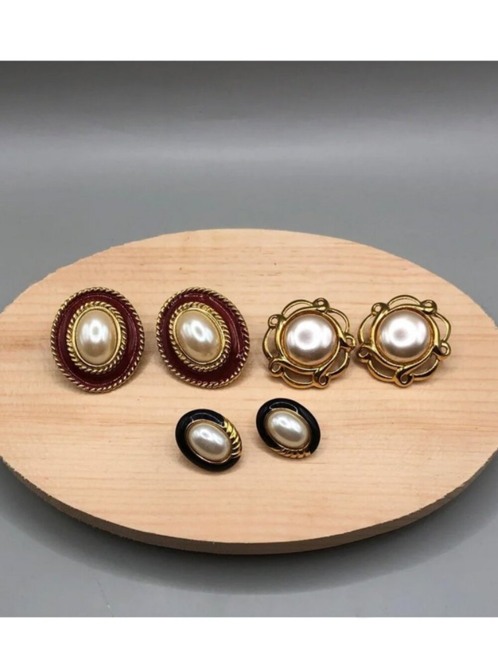 Bundle 3 Faux Pearls Vintage Statement Costume Earrings Allison Reed Napier.